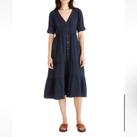 linen strapless midi dress Linen Strapless Dress